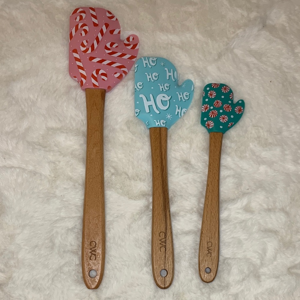 Festive Candy Cane Holiday Silicone Spatula Set - Pink, Light Blue, Teal